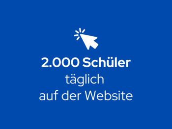 Abbildung mit Schriftzug "2.000 Schüler täglich auf der Webseite" mit Symbol Mausklick